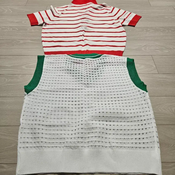 [BUNJANG] Knit Half-Sleeve T-Shirt &amp; Vest Set / 니트 반팔 티셔츠 &amp; 조끼 세트 66 사이즈2벌