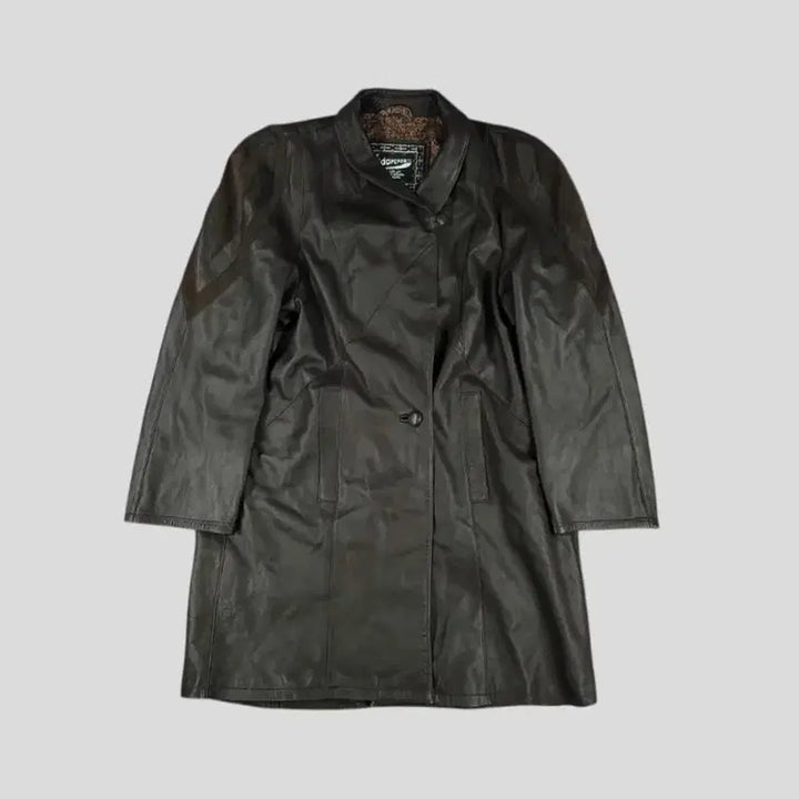[BUNJANG] ADARCREA S.L Brown Asymmetrical Collar Lambskin Leather Dress / ADARCREA S.L 브라운 언발란스 카라 이너페이즐리 램스킨 양가죽