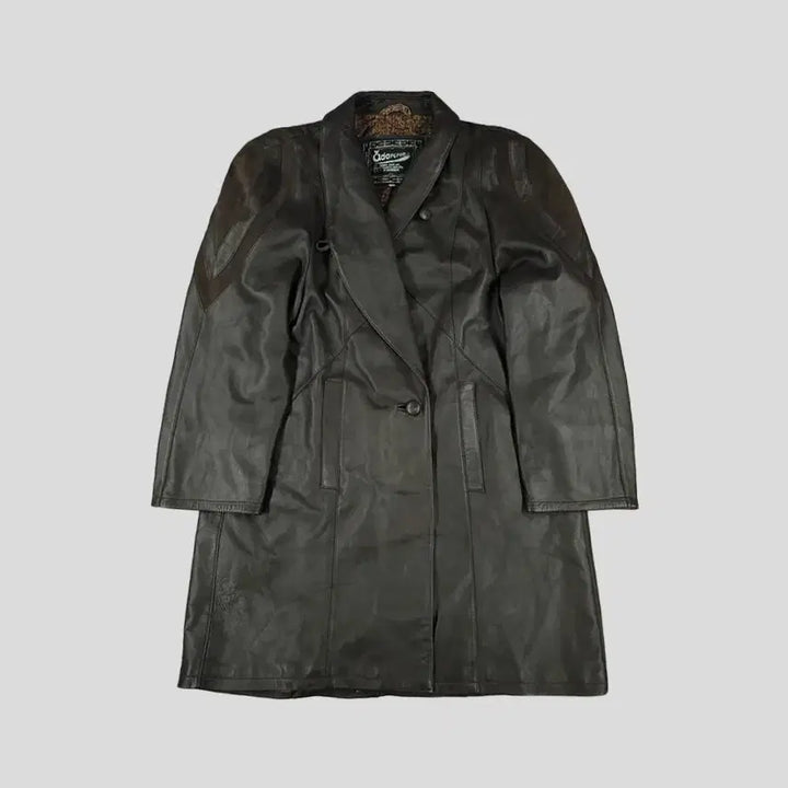 [BUNJANG] ADARCREA S.L Brown Asymmetrical Collar Lambskin Leather Dress / ADARCREA S.L 브라운 언발란스 카라 이너페이즐리 램스킨 양가죽
