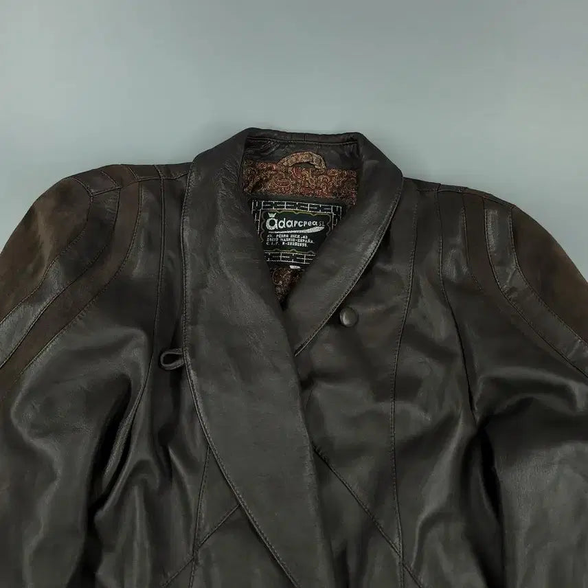[BUNJANG] ADARCREA S.L Brown Asymmetrical Collar Lambskin Leather Dress / ADARCREA S.L 브라운 언발란스 카라 이너페이즐리 램스킨 양가죽