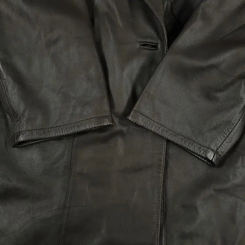 [BUNJANG] ADARCREA S.L Brown Asymmetrical Collar Lambskin Leather Dress / ADARCREA S.L 브라운 언발란스 카라 이너페이즐리 램스킨 양가죽