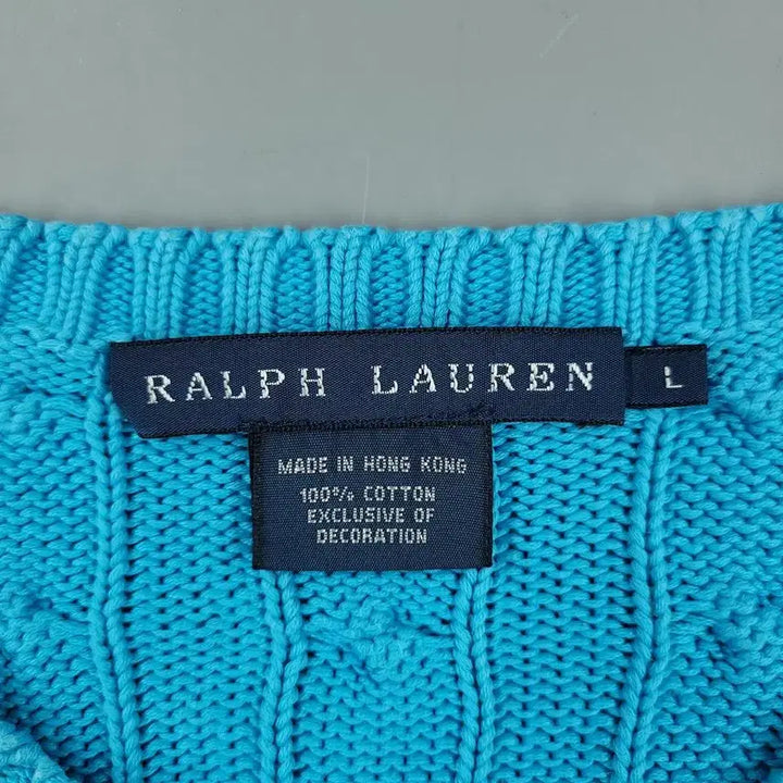 [BUNJANG] Polo Ralph Lauren Cable Knit Cotton Sweater / 폴로랄프로렌 라이트블루 옐로우포니 케이블패턴 꽈배기패턴 라운드넥 코튼 니