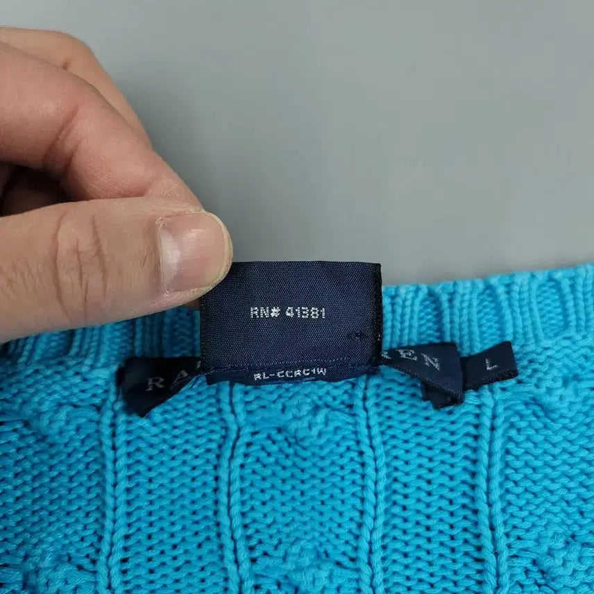 [BUNJANG] Polo Ralph Lauren Cable Knit Cotton Sweater / 폴로랄프로렌 라이트블루 옐로우포니 케이블패턴 꽈배기패턴 라운드넥 코튼 니