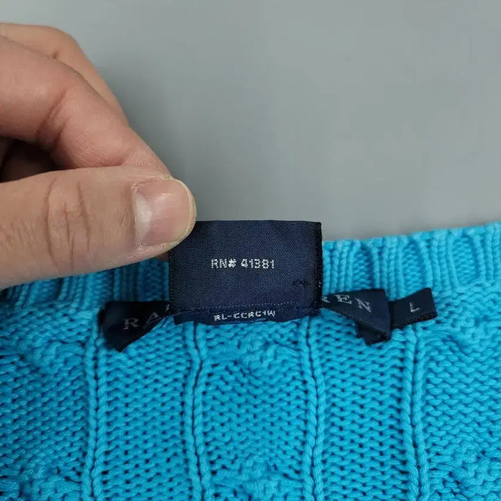 [BUNJANG] Polo Ralph Lauren Cable Knit Cotton Sweater / 폴로랄프로렌 라이트블루 옐로우포니 케이블패턴 꽈배기패턴 라운드넥 코튼 니