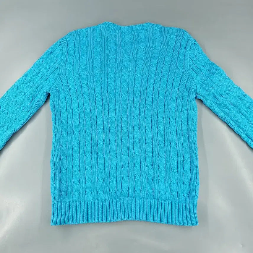 [BUNJANG] Polo Ralph Lauren Cable Knit Cotton Sweater / 폴로랄프로렌 라이트블루 옐로우포니 케이블패턴 꽈배기패턴 라운드넥 코튼 니