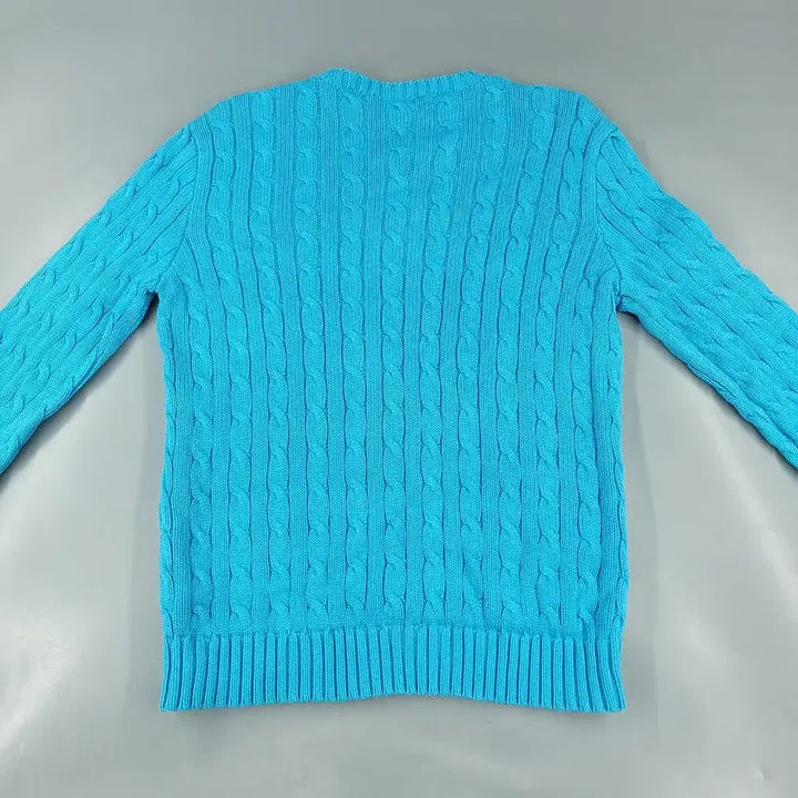[BUNJANG] Polo Ralph Lauren Cable Knit Cotton Sweater / 폴로랄프로렌 라이트블루 옐로우포니 케이블패턴 꽈배기패턴 라운드넥 코튼 니