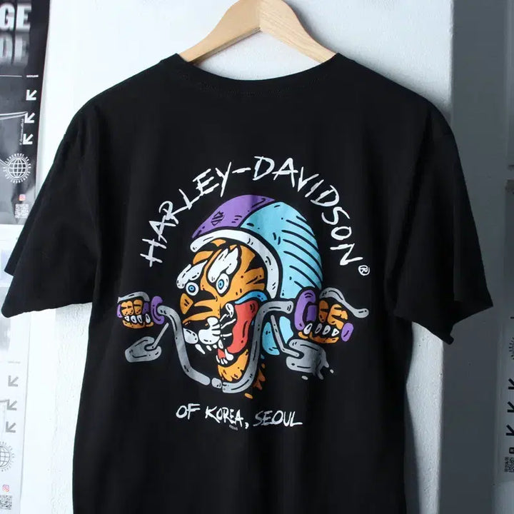 [BUNJANG] Harley-Davidson Motorcycle Graphic T-shirt / (M-L) 할리데이비슨 반팔 티셔츠 바이크 타이거 서울 불꽃-182FC