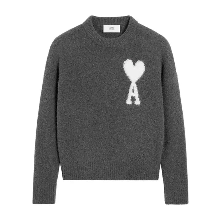 [SOLD OUT] 아미 알파카 크루넥 스웨터 인타르시아 니트 그레이 XL(105)