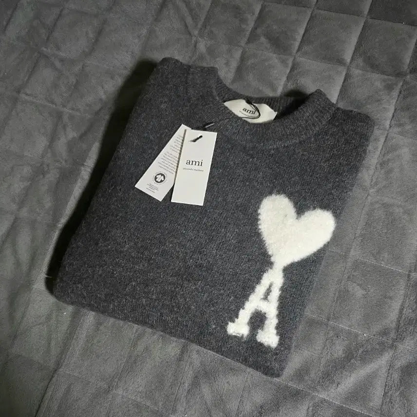 [SOLD OUT] 아미 알파카 크루넥 스웨터 인타르시아 니트 그레이 XL(105)