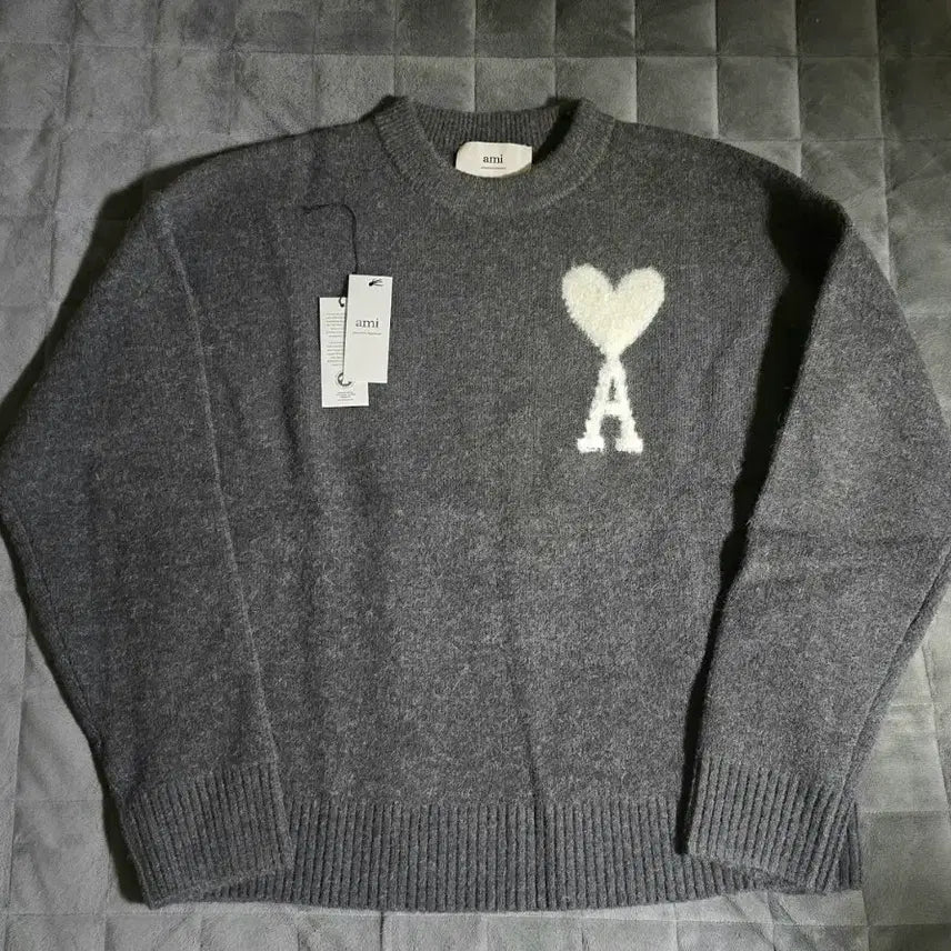 [SOLD OUT] 아미 알파카 크루넥 스웨터 인타르시아 니트 그레이 XL(105)