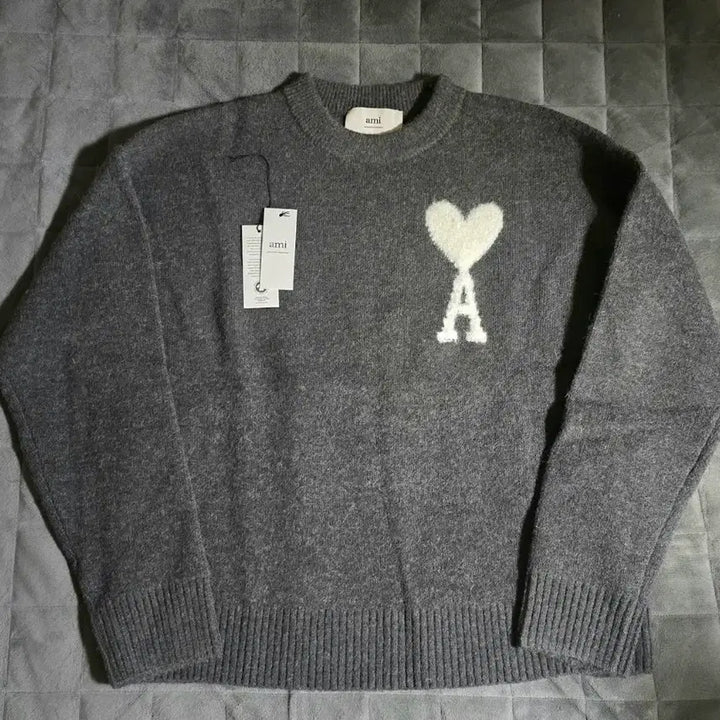 [SOLD OUT] 아미 알파카 크루넥 스웨터 인타르시아 니트 그레이 XL(105)