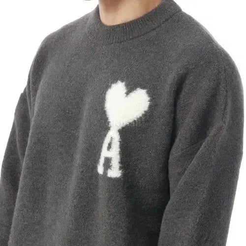 [SOLD OUT] 아미 알파카 크루넥 스웨터 인타르시아 니트 그레이 XL(105)
