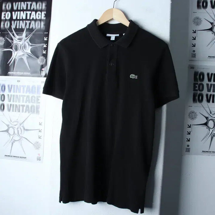 [BUNJANG] Lacoste Small Logo Polo Shirt (Black) / (M-L) 라코스테 반팔 카라 티셔츠 스몰로고 블랙 놈코어-182FD