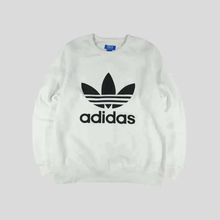 [BUNJANG] Adidas Big Trefoil Logo Raglan Sweatshirt / 아디다스 화이트 블랙 빅트레포일 로고 레글런 코튼블렌드 맨투맨 티셔츠 M
