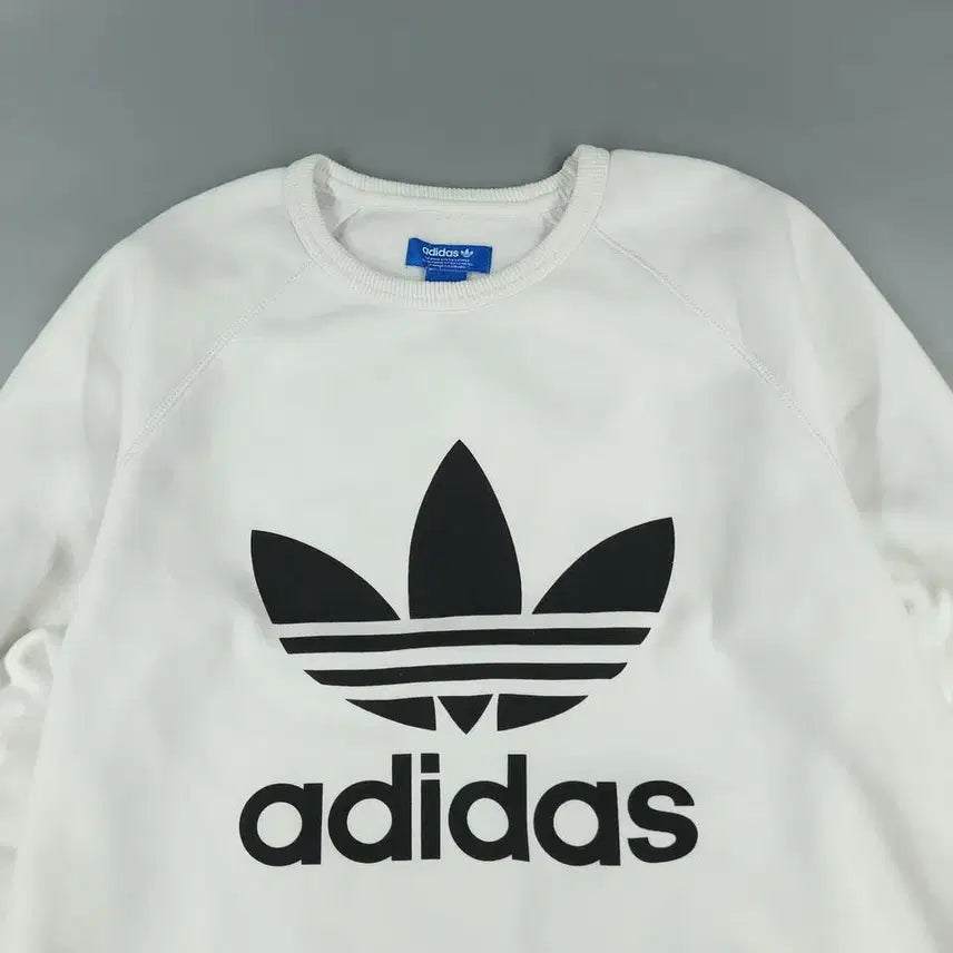 [BUNJANG] Adidas Big Trefoil Logo Raglan Sweatshirt / 아디다스 화이트 블랙 빅트레포일 로고 레글런 코튼블렌드 맨투맨 티셔츠 M
