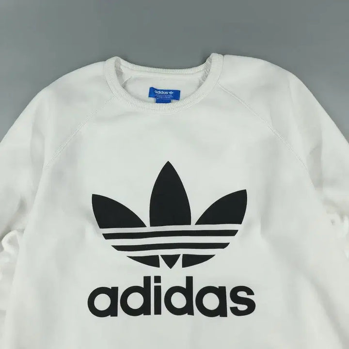 [BUNJANG] Adidas Big Trefoil Logo Raglan Sweatshirt / 아디다스 화이트 블랙 빅트레포일 로고 레글런 코튼블렌드 맨투맨 티셔츠 M