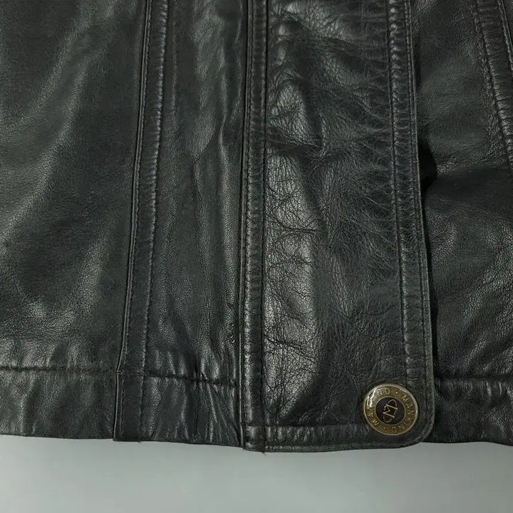 [BUNJANG] Vintage Black Raglan Hidden Zipper Four-Pocket Lambskin Leather Jacket / 빈티지 에이징 블랙 레글런 히든지퍼 포포켓 카라넥 램스킨 양가죽 레더자켓