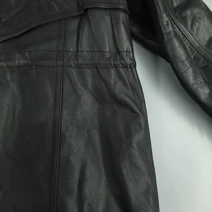 [BUNJANG] Vintage Black Raglan Hidden Zipper Four-Pocket Lambskin Leather Jacket / 빈티지 에이징 블랙 레글런 히든지퍼 포포켓 카라넥 램스킨 양가죽 레더자켓