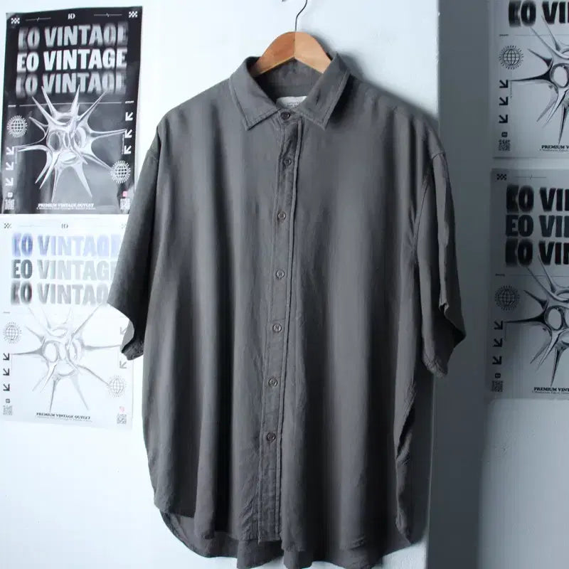 [BUNJANG] Lafarge Store Charcoal Solid Short Sleeve Shirt / (L) 라퍼지스토어 반팔셔츠 남방 차콜 무지 놈코어-18300