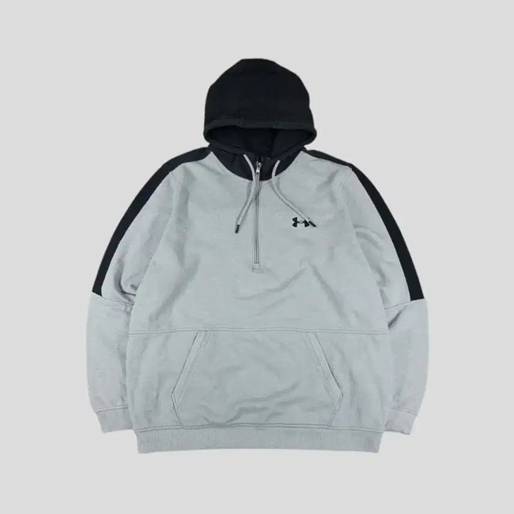 [BUNJANG] Under Armour Half-Zip Pullover Hoodie / 언더아머 그레이 블랙 배색 로고 하프집업 반집업 기모 코튼블렌드 후드 티