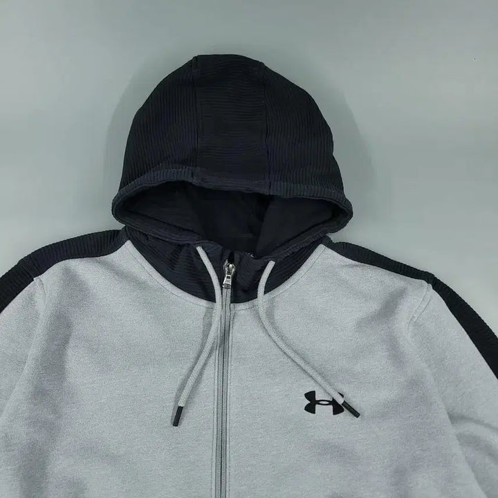 [BUNJANG] Under Armour Half-Zip Pullover Hoodie / 언더아머 그레이 블랙 배색 로고 하프집업 반집업 기모 코튼블렌드 후드 티