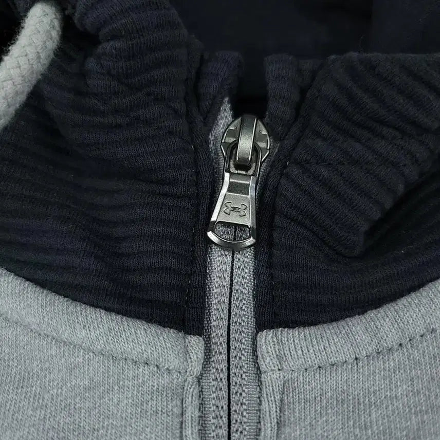 [BUNJANG] Under Armour Half-Zip Pullover Hoodie / 언더아머 그레이 블랙 배색 로고 하프집업 반집업 기모 코튼블렌드 후드 티