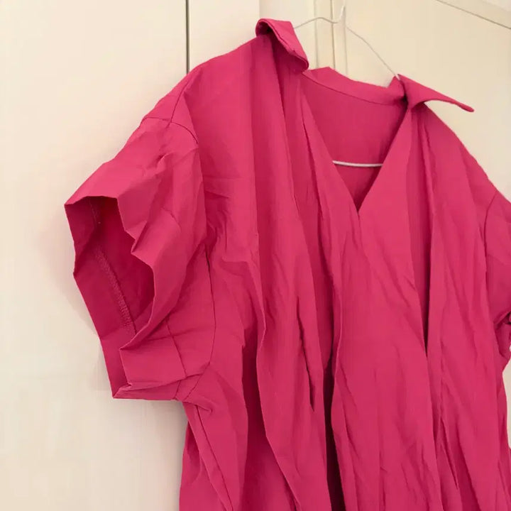 [BUNJANG] Pink V-Neck Short Sleeve Long Dress / 핑크색 브이넥 반팔 롱 원피스