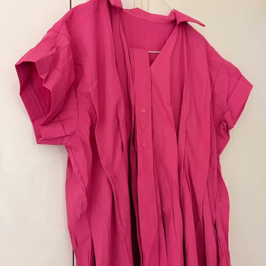[BUNJANG] Pink V-Neck Short Sleeve Long Dress / 핑크색 브이넥 반팔 롱 원피스