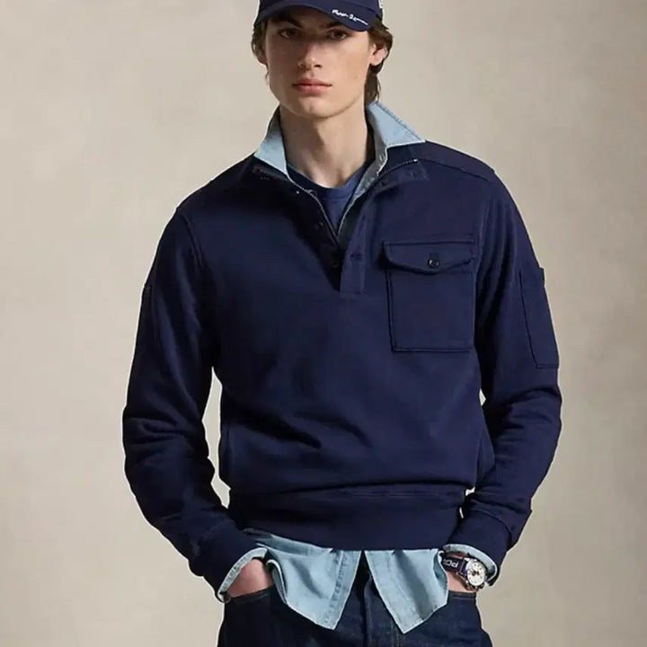 [BUNJANG] Polo Loopback Fleece Utility Sweatshirt / 폴로 루프백 플리스 유틸리티 스웨트셔츠
