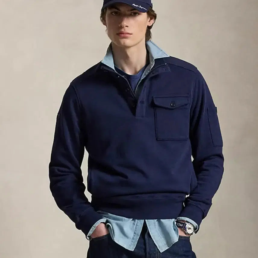 [BUNJANG] Polo Loopback Fleece Utility Sweatshirt / 폴로 루프백 플리스 유틸리티 스웨트셔츠