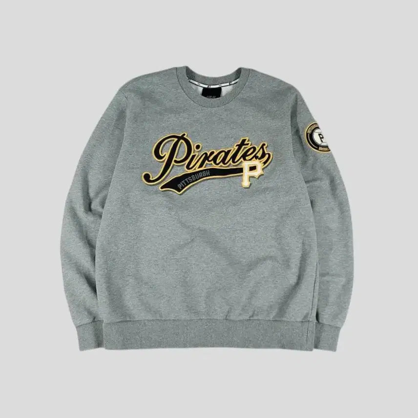 [BUNJANG] MLB Pittsburgh Pirates Big Logo Sweatshirt / MLB 엠엘비 그레이 블랙 골드 배색 피츠버그 파이리츠 빅로고 맨투맨 티