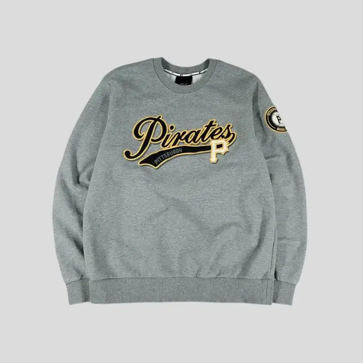 [BUNJANG] MLB Pittsburgh Pirates Big Logo Sweatshirt / MLB 엠엘비 그레이 블랙 골드 배색 피츠버그 파이리츠 빅로고 맨투맨 티