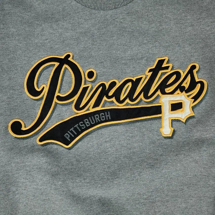 [BUNJANG] MLB Pittsburgh Pirates Big Logo Sweatshirt / MLB 엠엘비 그레이 블랙 골드 배색 피츠버그 파이리츠 빅로고 맨투맨 티