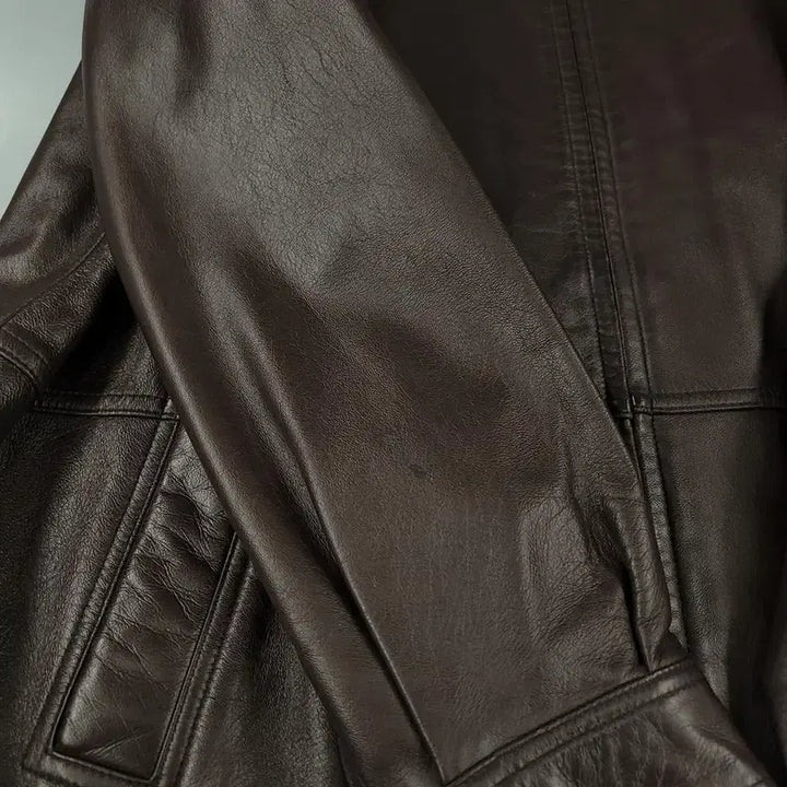 [BUNJANG] MILONO Brown Split Leather Jacket / MILONO 밀라노 브라운 절개 백신치 카라넥 램스킨 양가죽 싱글 레더자
