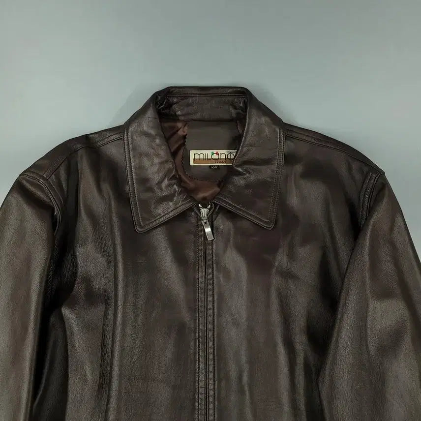 [BUNJANG] MILONO Brown Split Leather Jacket / MILONO 밀라노 브라운 절개 백신치 카라넥 램스킨 양가죽 싱글 레더자