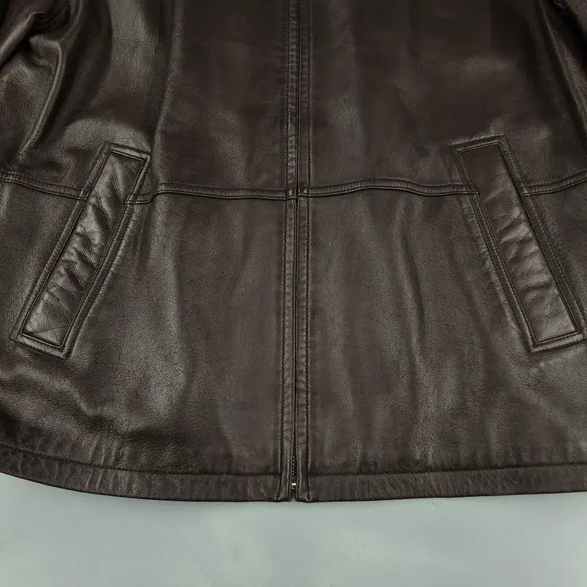[BUNJANG] MILONO Brown Split Leather Jacket / MILONO 밀라노 브라운 절개 백신치 카라넥 램스킨 양가죽 싱글 레더자