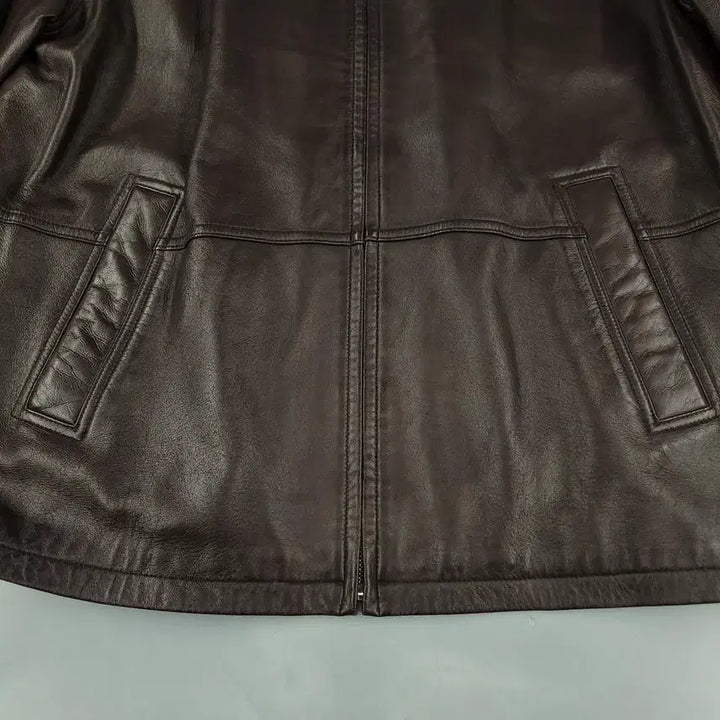 [BUNJANG] MILONO Brown Split Leather Jacket / MILONO 밀라노 브라운 절개 백신치 카라넥 램스킨 양가죽 싱글 레더자