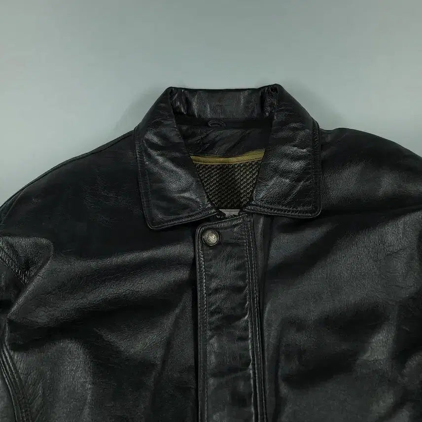 [BUNJANG] Vintage Aging Black Leather Jacket / 빈티지 에이징블랙 절개 히든지퍼 이너조끼 봄버 램스킨 양가죽 레더자켓 가