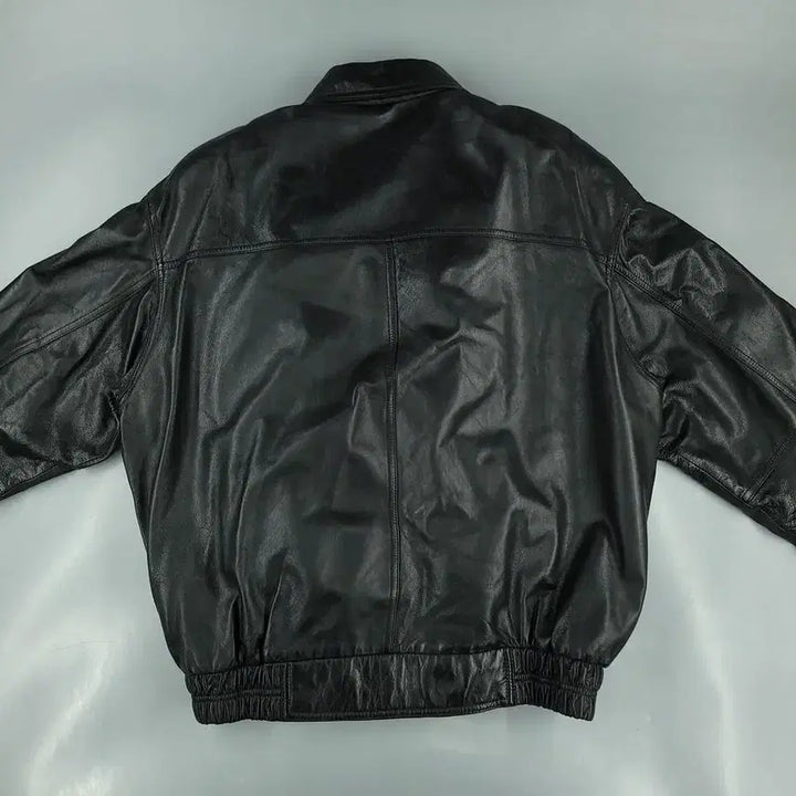 [BUNJANG] Vintage Aging Black Leather Jacket / 빈티지 에이징블랙 절개 히든지퍼 이너조끼 봄버 램스킨 양가죽 레더자켓 가
