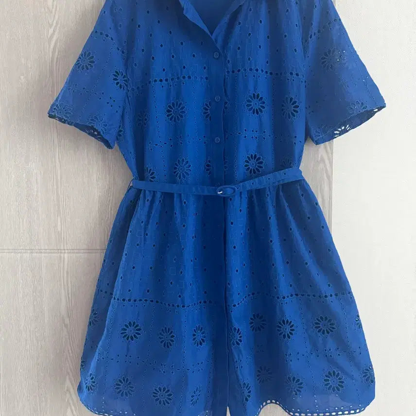 [BUNJANG] ZARA Blue Punching Cotton Shirt Dress L / ZARA 자라 블루 펀칭 자수 셔츠 면 원피스 L