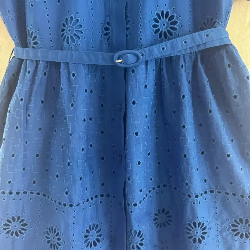 [BUNJANG] ZARA Blue Punching Cotton Shirt Dress L / ZARA 자라 블루 펀칭 자수 셔츠 면 원피스 L