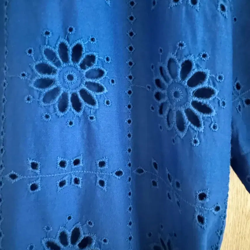 [BUNJANG] ZARA Blue Punching Cotton Shirt Dress L / ZARA 자라 블루 펀칭 자수 셔츠 면 원피스 L