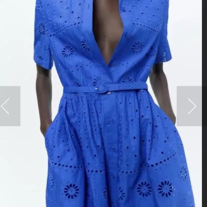 [BUNJANG] ZARA Blue Punching Cotton Shirt Dress L / ZARA 자라 블루 펀칭 자수 셔츠 면 원피스 L