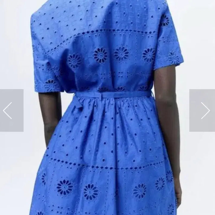 [BUNJANG] ZARA Blue Punching Cotton Shirt Dress L / ZARA 자라 블루 펀칭 자수 셔츠 면 원피스 L