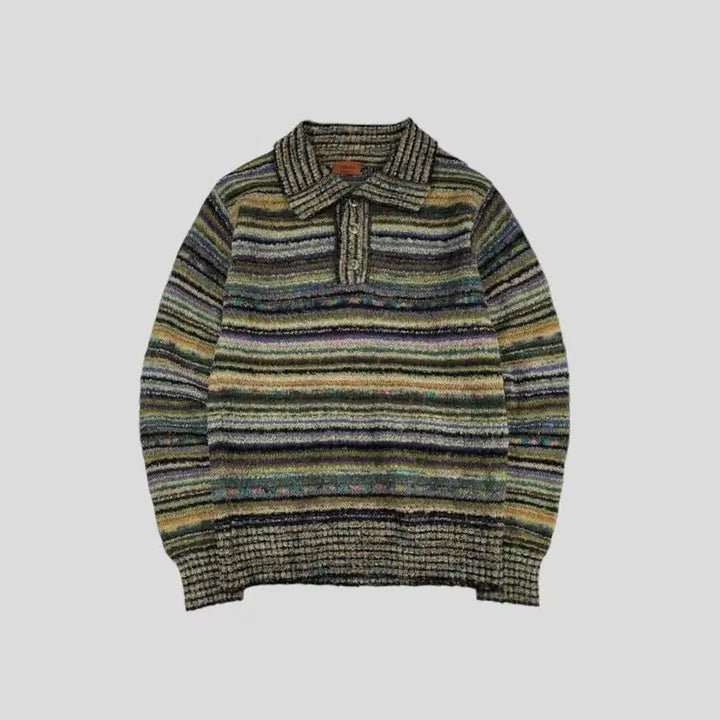 [BUNJANG] CANZONE Green Tone Multi-color Striped Ethnic Pattern Half Blouse / CANZONE 그린톤 멀티컬러 스트라이프패턴 에스닉패턴 히피 모리 하프버
