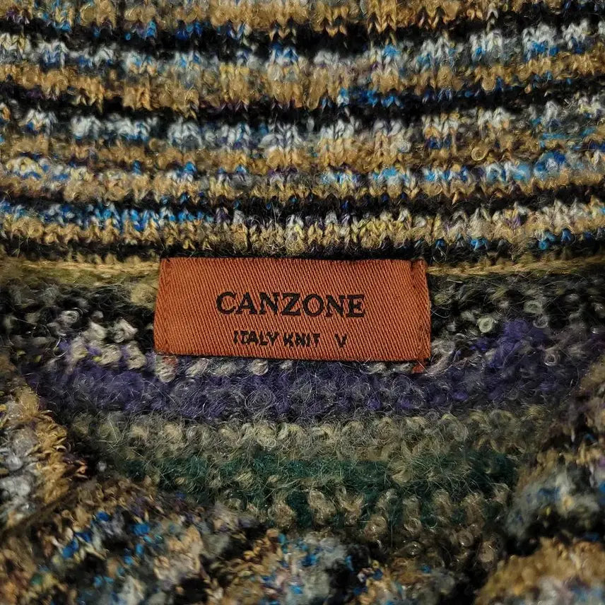[BUNJANG] CANZONE Green Tone Multi-color Striped Ethnic Pattern Half Blouse / CANZONE 그린톤 멀티컬러 스트라이프패턴 에스닉패턴 히피 모리 하프버