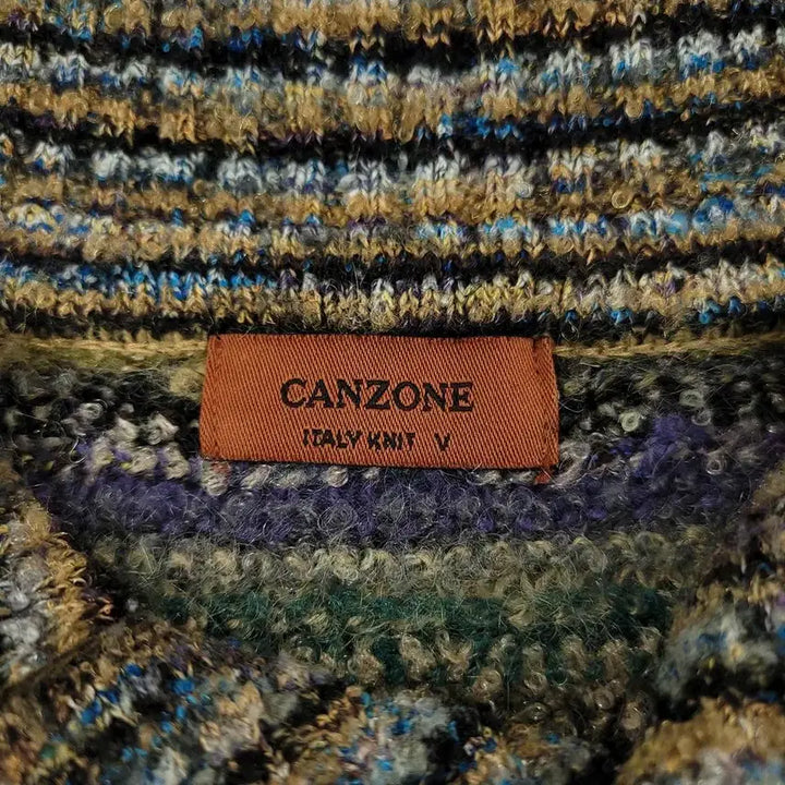 [BUNJANG] CANZONE Green Tone Multi-color Striped Ethnic Pattern Half Blouse / CANZONE 그린톤 멀티컬러 스트라이프패턴 에스닉패턴 히피 모리 하프버