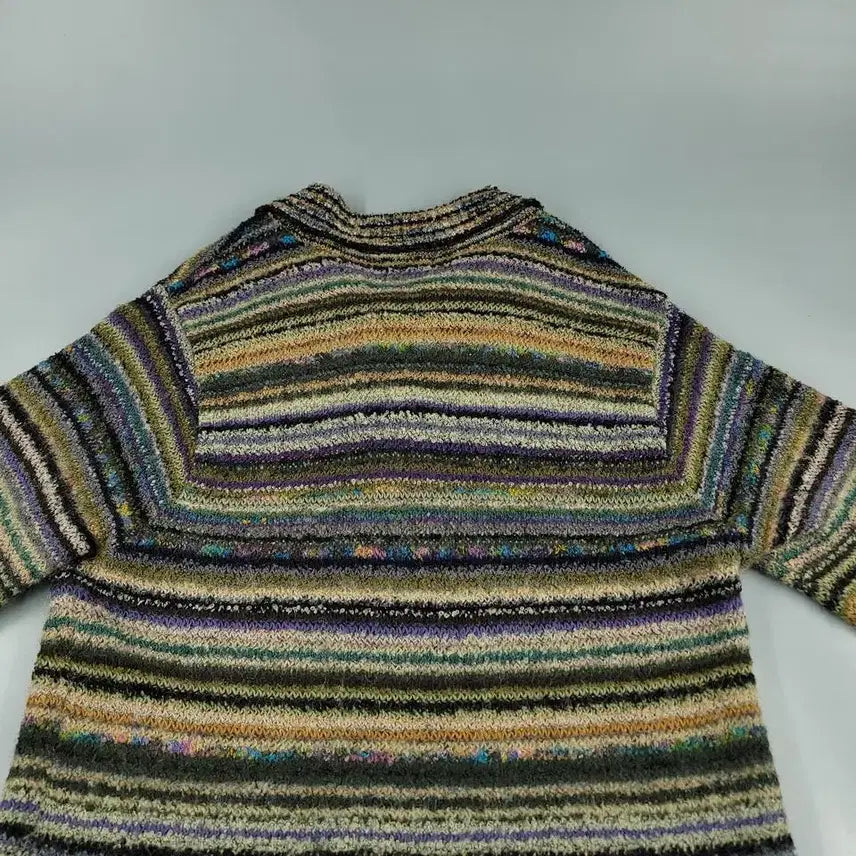 [BUNJANG] CANZONE Green Tone Multi-color Striped Ethnic Pattern Half Blouse / CANZONE 그린톤 멀티컬러 스트라이프패턴 에스닉패턴 히피 모리 하프버