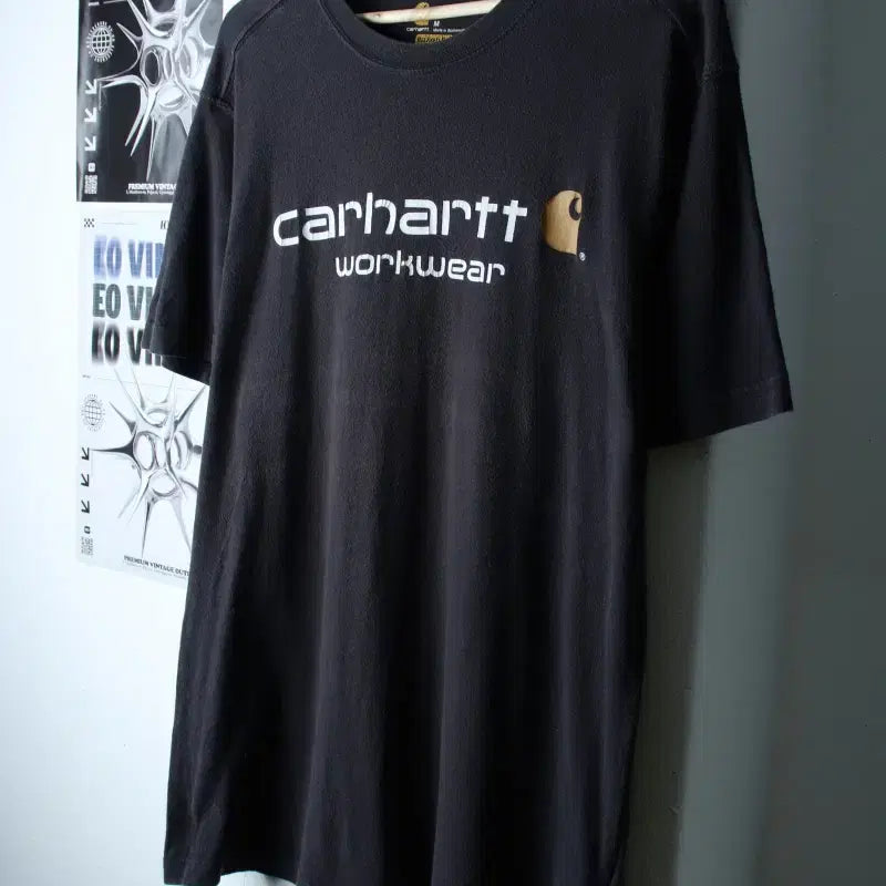 [BUNJANG] Carhartt Big Logo Lettering T-shirt / (M-L) 칼하트 반팔 티셔츠 빅로고 레터링 에이징 블랙-18307