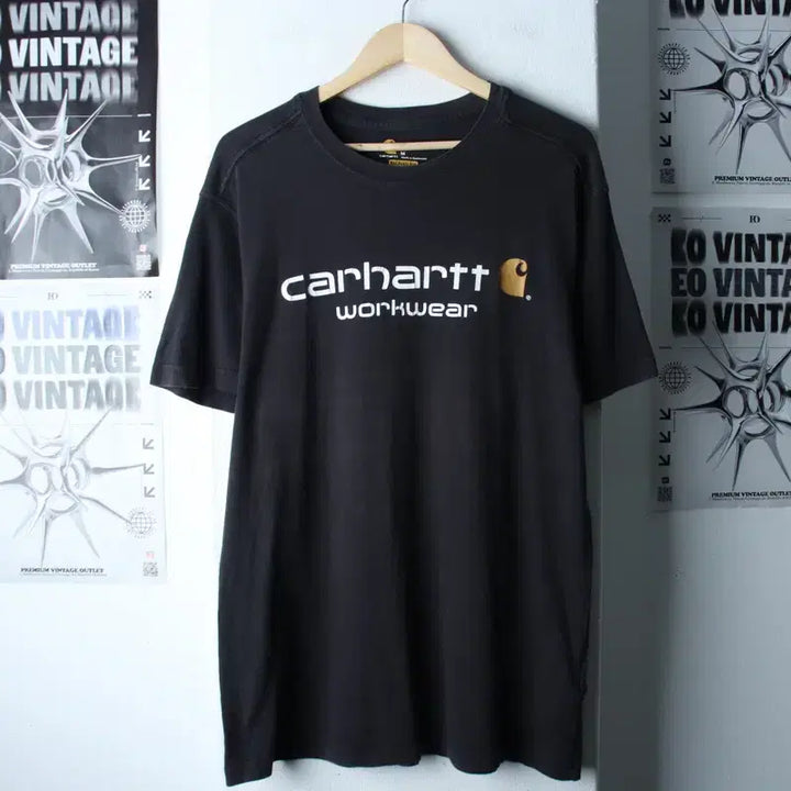 [BUNJANG] Carhartt Big Logo Lettering T-shirt / (M-L) 칼하트 반팔 티셔츠 빅로고 레터링 에이징 블랙-18307